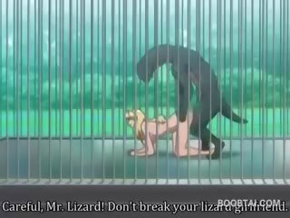 Barmfager anime unge kvinne kuse spikret hardt av monster ved den zoo